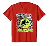 Jurassic World: Fallen Kingdom Dinosaur Collage Camiseta, Niños, Rojo, 10 años