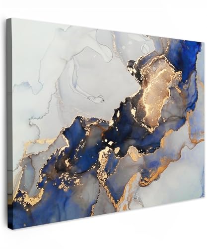 Tableau Salon Marbre Bleu Or Impression sur Toile Chic