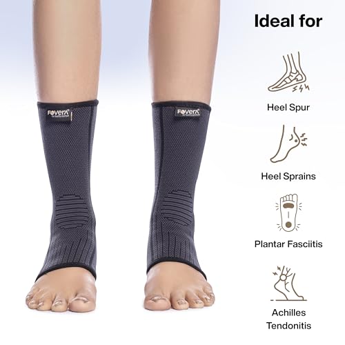 Image of FOVERA Ankle Compression Sleeve, Ankle protector for Men & Women, for Heel Pain Relief, Ankle Support & Plantar Fasciitis (Size - S, 1 Pair)