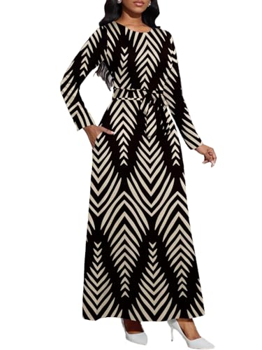 Image of BubFee Long Dress for Women Casual Long Sleeve Dresses Maxi Dress Empire Waist Loose with Belt