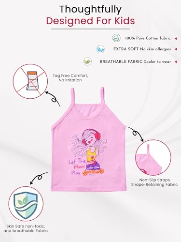 Image of BODYCARE Kids Sleeveless Slip 100% Cotton Slip for Girls | Skin Friendly | Multicolor | Lightweight | Sleeveless Design | Pack of 6 (Color & Print May Vary)