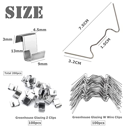 Greenhouse Stainless Steel Window Clips and Fixings: 200pcs 100x Glazing W Wire Clips, 100x Z Overlap