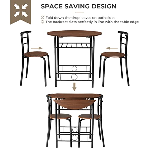 Image of VINGLI 31.5 inch Drop Leaf Dining Table Set for 2, 3 Pieces Dining Table with Chair for Small Space, Small Kitchen Extendable Folding Dining Table for Dining Room,Home, Apartment, Saving Places, Walnut