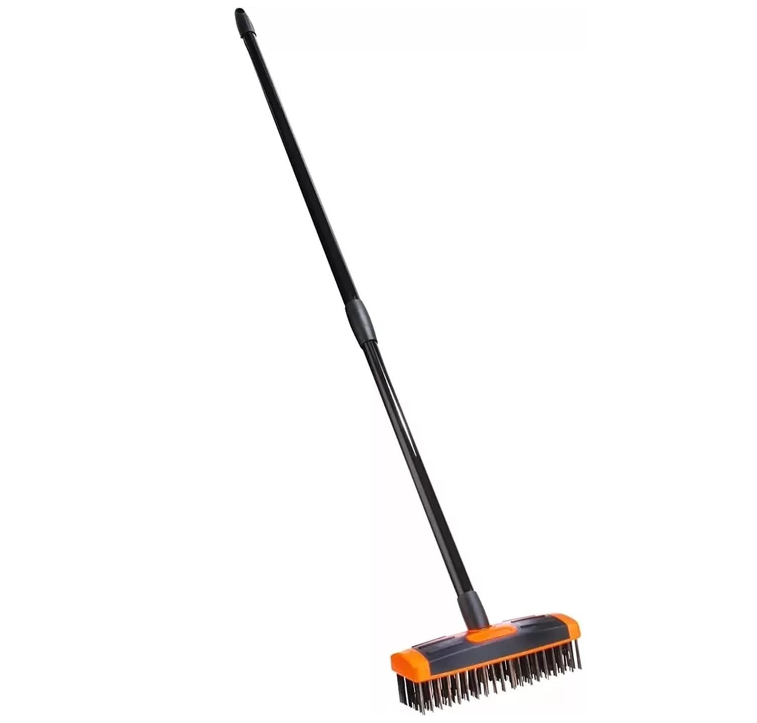 Premzo Orange/Black Garden Patio Weed Remover Tool Weed Brush, 3 In 1 Telescopic Extendable Handle, Wire Broom & Scraper, Patios Paving Brush, Outdoor Moss Algae Cleaning And Driveway ()