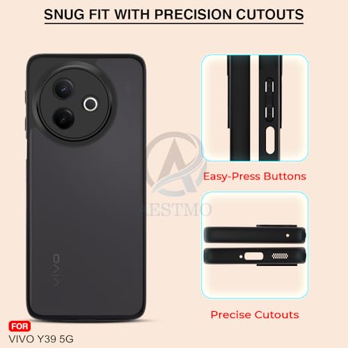 Image of AESTMO Vivo Y39 5G Back Cover | 360 Protection | Matte Frosted Hard Back Translucent | Bumper Case for Vivo Y39 5G (Smoke Black Matte PC+Black TPU Bumber)