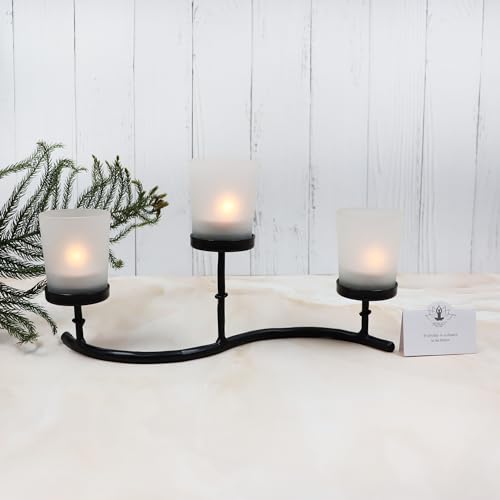 Image of HOSLEY Frosted Glass Tealight Candle Holders| White Tealight Candle Holders with Glass Holders Perfect for Home Decor Tabletop Centerpiece| Pack of 1 with Pack of 6 Tealights