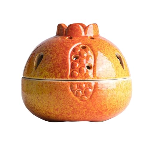 HAJHI Résistant à L'humidité Pot à Oignons Stockage épices Céramique Pot à Ail Grenade Porosité Couvercle Pot de Conservation D'ail Style Chinois