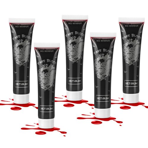 Alaoo Halloween Kunstblut Schminke 5er Set 5 * 28.3ml Halloween Fake Blood Blut Fake Blood Realistisch für Kleidung und Haut Kunst Blut Auswaschbar für SFX Make up Theaterschminke Zombies Vampire