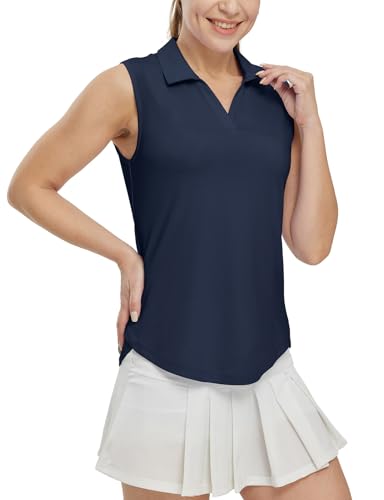 Image of BGOWATU Women's Sleeveless Golf Polo Shirts Collared V Neck Tennis Tank Tops UPF 50+ Quick Dry Lightweight