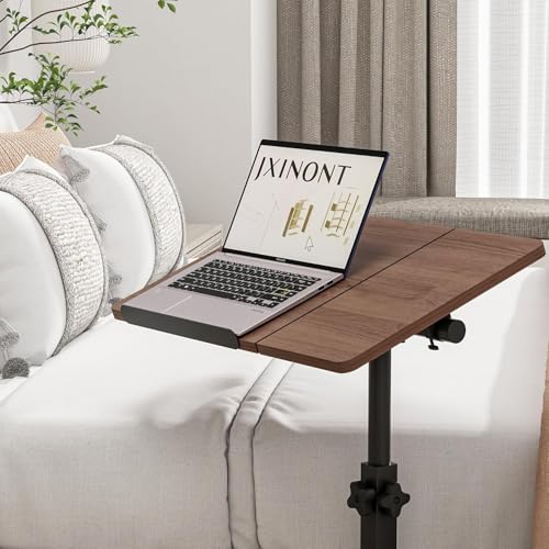 JXINONT Overbed Table Adjustable Bedside Desk Rolling Laptop Stand Medical Table - Brown - Thumbnail 4