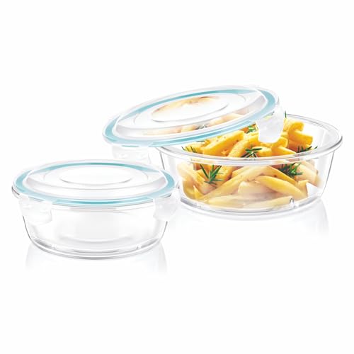 Image of Signoraware Lock N Store Square Glass Container Set| Microwave Safe| Easy Locking Clips| Airtight & Leakproof| Ideal for Office, Travelling & Outdoors (520ml + 320ml| Set of 2| Clear)