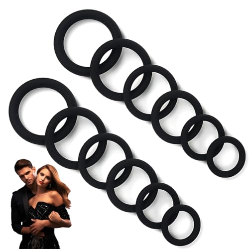 LEPZUR Cock Ring 12 Pezzi Anello Pene Regolabile Nero 22-39Mm Per Potenza Sessuale Uomini Adulti