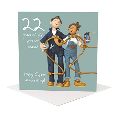 Holy Mackerel the perfect combi copper 22nd wedding anniversary card for a couple - designed by artist Erica Sturla - 15cm square and blank inside for your message - made in the UK