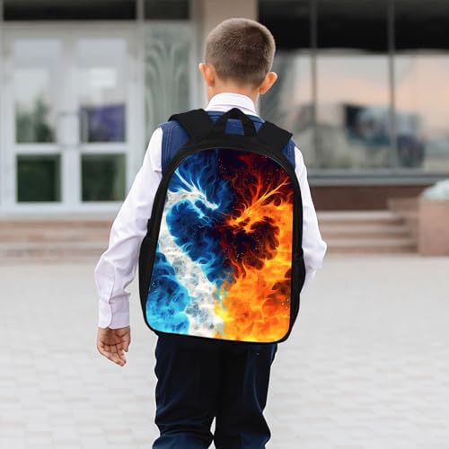 MAMINA Mochila de dragão, mochila escolar de dragão de fogo e gelo, 43 cm, grande para estudantes, a