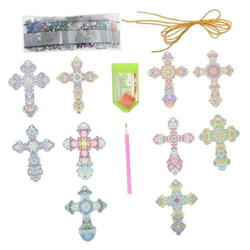 LIFKOME 1 Juego De Adornos Colgantes Hechos A Mano Con Cruz Adornos De Diamantes De Imitación Flecos Cadena De Diamantes De Imitación Cordón Dorado Arte Decorativo Con Diamantes