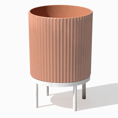 Image of Veradek Demi Series Raised Planter - Round Planter with Stand | Made From a Durable Plastic-Stone Composite & Comes With Wooden Stand. Modern Porch /Patio Decor