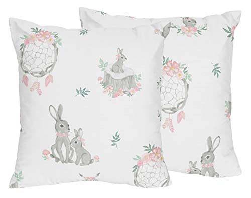 Sweet Jojo Designs Blush Pink and Grey Woodland Boho Dream Catcher Arrow Decorative Accent Throw Pillows for Gray Bunny Floral Collection - Set of 2 - Watercolor Rose Flower