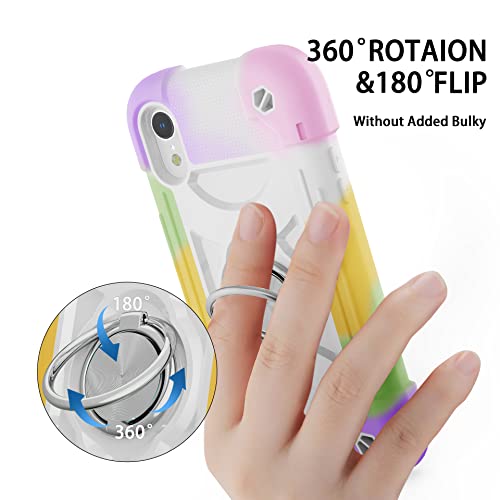 Image of MARKILL Compatible with iPhone with Built-in 360Rotating Ring Stand, Military Grade Drop Protection Full Body Rugged Heavy Duty Case Durable Cover (Rainbow White, iPhone XR 6.1 inch)