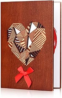 POPGIFTU Handmade Solid Wood Greeting Card, Patchwork Heart Wood Card for Any Occasion, Love, Anniversary, Wedding, Birthday, Just Because, Mother's Day, Valentine's Day