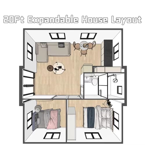 20ft Prefab Tiny Home for Sale, Expandable Mobile Container House to Live in for Adults, 2 Bedroom Tiny House with Fully Equipped Bathroom and Kitchen, Modular Foldable Home for Backyard & Off-Grid - Image 5