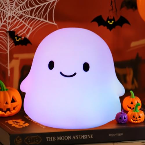 Image of Rytinazzz Halloween Ghost Night Light, Color-Changing & 50-Hour Battery, Spooky-Cute Squishy Lamp for Kids, USB Rechargeable with Timer, Halloween Decor & Gifts