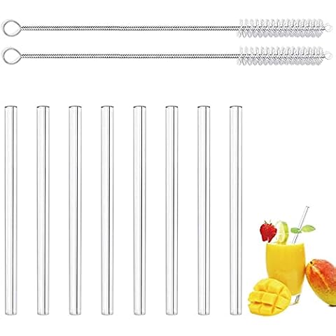 LessMo 8 Pcs Reusable Glass Straws-LFGB Certified Transparent Glass Straws with 2 Cleaning Brushes, Explosion-Proof, Environmentally Friendly, BPA-Free, for Cocktails Cover