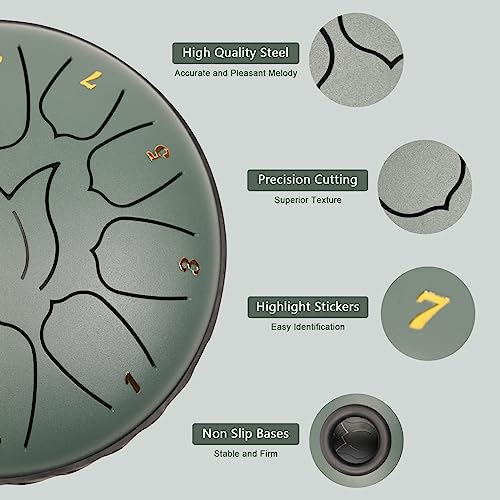 11-Note 6-Inch Steel Tongue Drum with Accessories for Yoga and Meditation