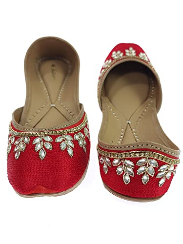 Image of Fulkari Women's Dolli Gold Genuine Soft Leather Embroidered Jutis | Bite and Pinch Free Jutti | Punjabi Formal Juttis | Girl's Wedding Flat Ladies Mojari | Formal Ethnic Juti |
