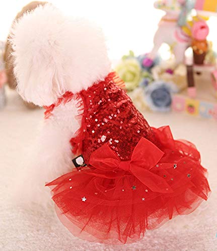 MaruPet Fashion Sweet Puppy Dog Blingbling Princess Skirt Pet Dog Lace Cake Camisole Tutu Dress Red S - Image 6