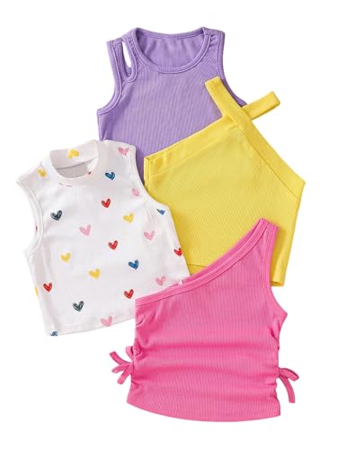 Image of OYOANGLE Toddler Girl's 4 Pack Ribbed Knit Crop Tank Tops Set One Shoulder Summer Camisole
