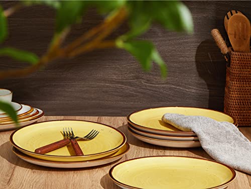 Onemore 10.5 Inch Porcelain Dinner Plate, Ceramic Dinnerware Serving Set Of 6 - Salad Plates, Pancakes, Steak. Oven, Dishwasher And Microwave Safe, Farmhouse Style, Stackable And Easy To Clean, Yellow #TOP2