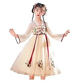 Hanfu Girls Chinese Traditional Dress Princess Skirt Pipa Guzheng Performance Clothes (3-14 Years Old) Champagne