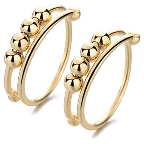 WXHN Unisex Bead Rings Ladies Mens Free Spin Anti Stress Anxiety Ring Single Coil Anti Stress Spiral Bead Spinning Jewelry-Gold Gold Cover