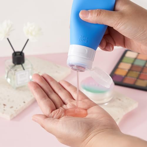 Image of INSFIT Travel Bottles for Toiletries, TSA Approved 3oz Travel Size Containers, BPA Free Leak Proof Squeezable Silicone Tubes for Shampoo Conditioner Lotion Body Wash with Labels