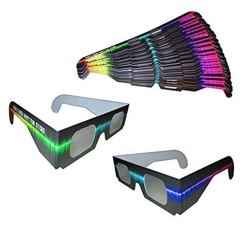 Rob's Super Happy Fun Store 3D Fireworks Glasses - Rave Waves - 50 Pair Paper Glasses - See Colorful Rainbows Around Points of Light Perfect for Festivals, Holiday Lights, Parties