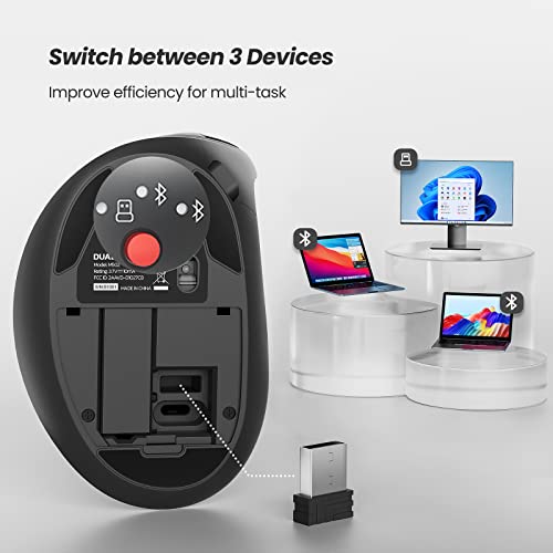 Wireless Vertical Mouse, Advanced Ergonomic Mouse Reduces Muscle Strain, 2400 Dpi, Usb C Rechargeable, 3 Device Connection (Bluetooth Or Usb), Compatible For Pc, Laptop, Ipad, Mac, Windows, Gray #TOP4