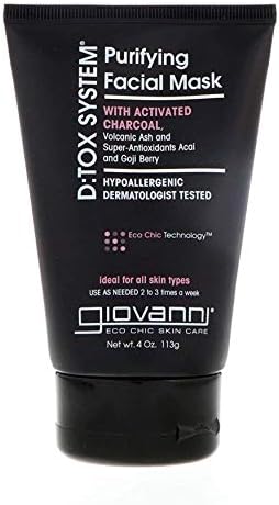 GIOVANNI D:tox Purifying Facial Mask, 4 oz. - Super Antioxidants Acai & Goji Berry, Activated Charcoal, Removes Impurities for a Beautiful Complexion, Hypoallergenic, Dermatologist Tested