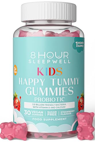 Kids Probiotic Gummies – Chewable, Sugar-Free & Vegan | Probiotics with Vitamin D & Calcium for Immune Support & Gut Health | Raspberry Flavor, Gluten-Free | 1 Month Supply