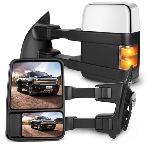 SCITOO Rear View Mirrors fit for 1999-2007 for Ford for F250 for F350 for F450 for F550 Super Duty Chrome Side View Mirrors Power Heated Led Smoke Signal Lights Towing Mirror Pair Set