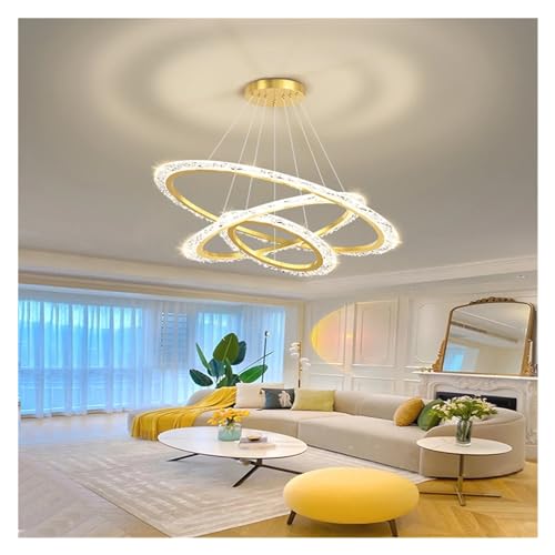 LYMSXAZOU Modern Acrylic Ring Chandelier - Adjustable Luxury Light Fixture for Dining Room and Living