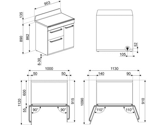 SMEG Piano de cuisson TR93IBL2