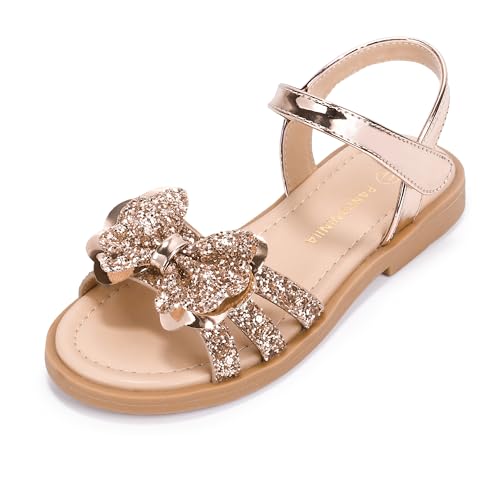 Image of PANDANINJIA Girls Sandals, Open Toe Cute Bow Princess Girls Flats, Sparkly Summer Dress Shoes Sandals for Toddler /Little Kid /Big Kid