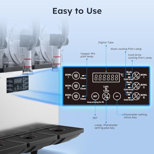 Image of 45L /12Gal Commercial Slushie Machine, Ultra-Quiet Frozen Drink Dispenser with 1300W Fast Cooling, Margarita /Smoothie Maker for Bar Restaurant Food Truck, Auto Clean, ETL Listed
