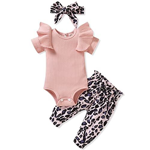 Unutiylo Preemie Newborn Baby Girls Clothes Ribbed Romper Bodysuit Pants Set Ruffle Spring Summer Outfits
