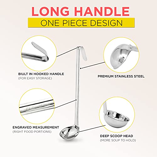 [2 Pack] 2 Oz Stainless Steel Soup Ladle - One-Piece Sauce Spatula With Hook Handles, Commercial Grade Serving Spoon, Kitchen Tool For Restaurant Or Home Cooking, Mirror Finish, 12” Long #TOP2