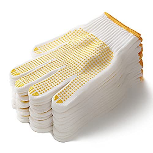 White Cotton Protective Work Gloves with Rubber Dot, Unisex Knitted Lightweight Safety Grip Work Gloves for Industrial, Cooking, Grilling, Home Tools, Construction and Gardening,16 Packs/192 Pairs