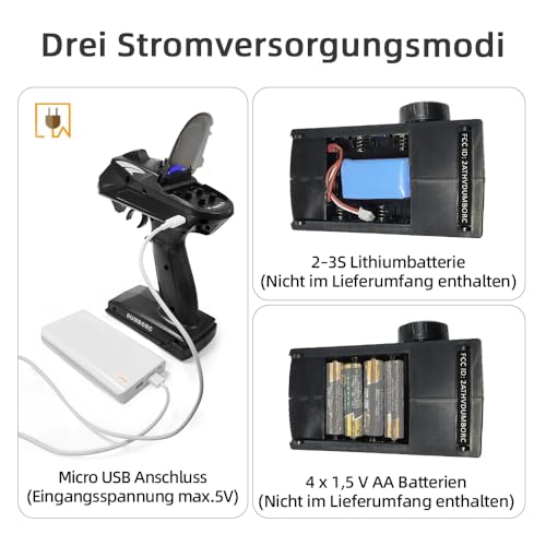 DUMBORC X6 2,4 GHz 6-Kanal RC Funksender und empfänger X6FG (eingebauter Gyro) mit Ausfallsicherung und Niederspannungsalarmfunktion für RC Fahrzeuge, Auto, Boot, Panzer, Modellteile, Fernbedienung