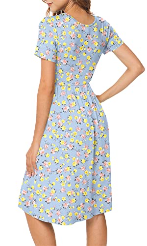 Image of DB MOON Women Summer Casual Short Sleeve Dresses Empire Waist Dress with Pockets