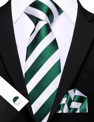 Image of Barry.Wang Man Stripe Ties Set Silk Woven Pocket Square Necktie Cufflinks Formal Party Business