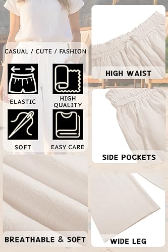 Image of LNX Womens Linen Capri Pants Wide Leg High Waisted Drawstring Casual Cropped Pants with Pockets